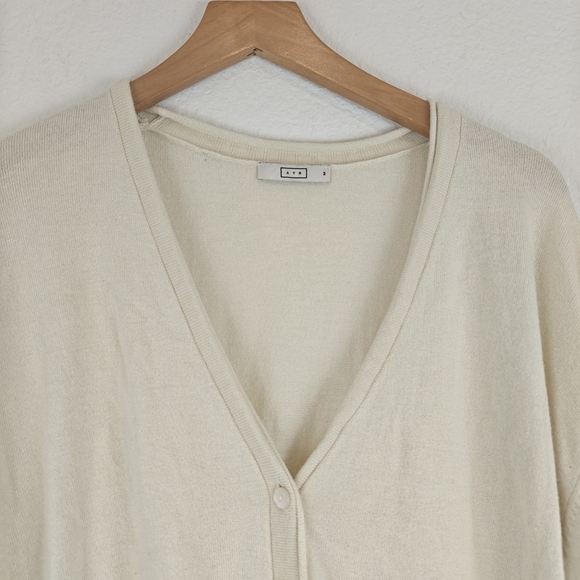 AYR The Airport Cardi V-neck Wool Blend Light Weight Ivory Sweater Size M - Picture 5 of 15